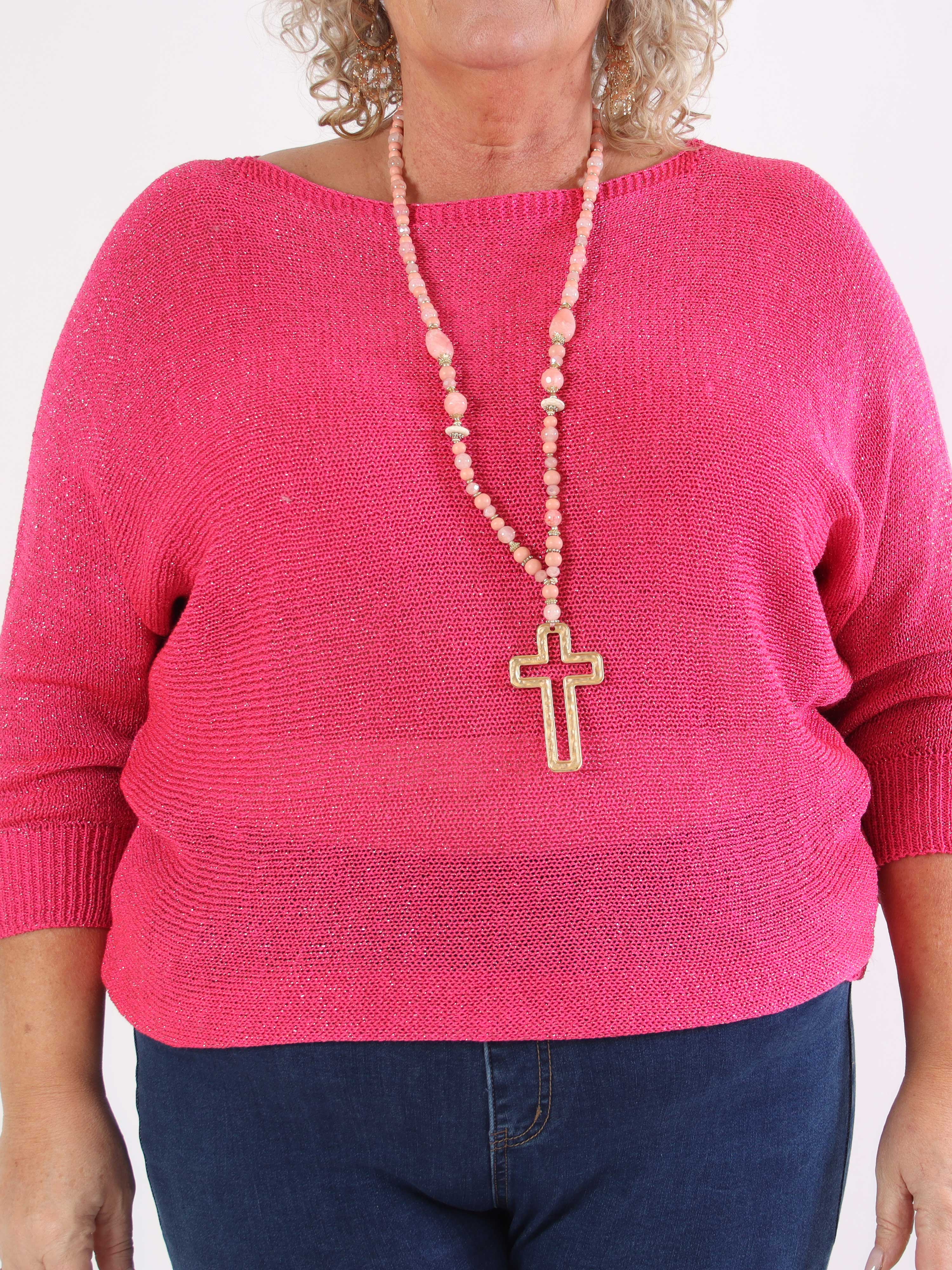 Paulina - Plus size strikbluse med glimmertråde og sløjfe